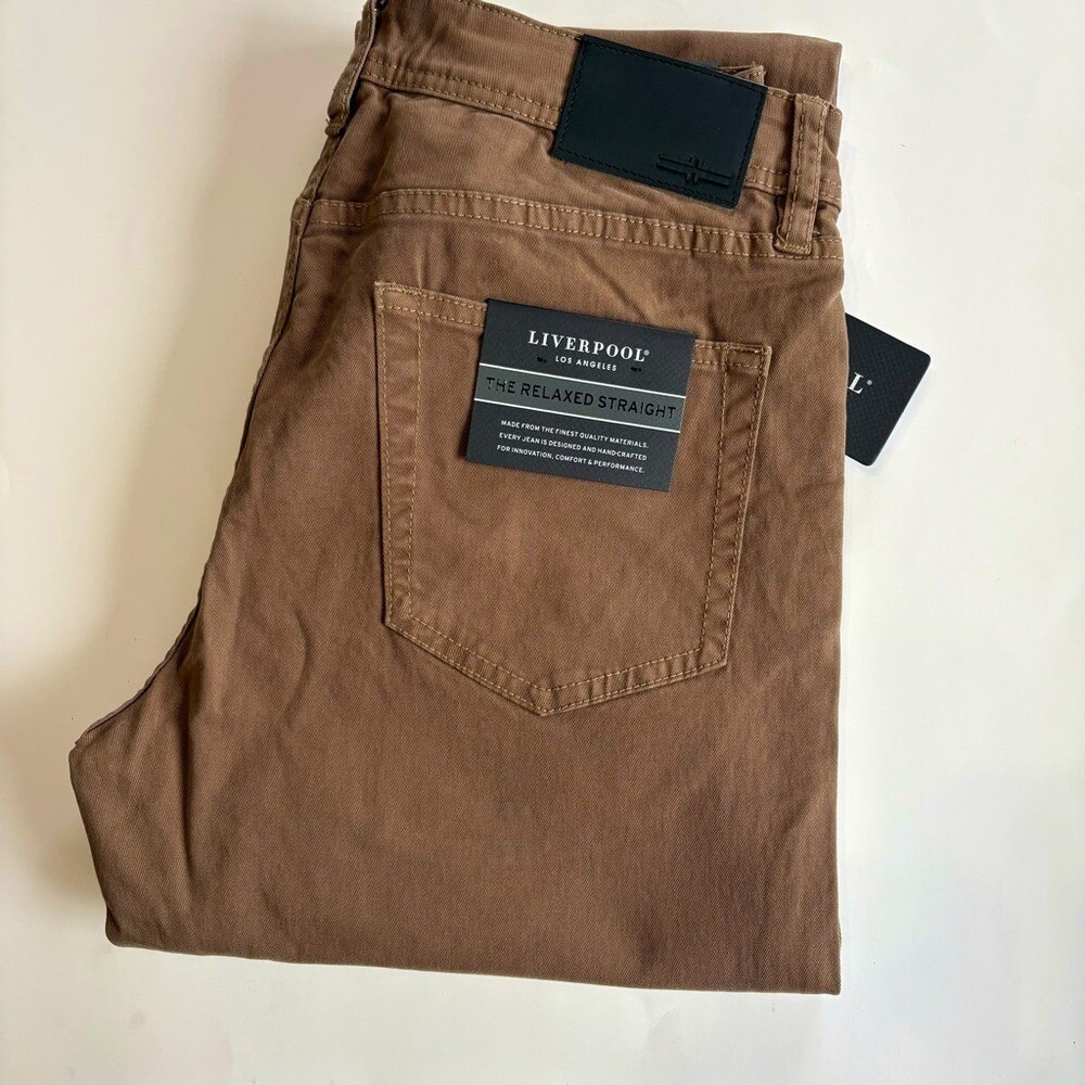 Liverpool Men's 30x34 Cub Relaxed Straight‎ Pants Brown Casual NEW